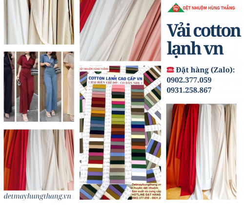 VẢI COTTON LẠNH CAO CẤP VN (Hai biên chỉ đỏ, co giãn nhẹ)